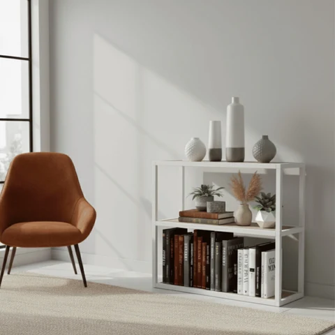 DRS2378 Modern Endüstriyel Dresuar 2 Katlı Metal Ahşap Kitaplık