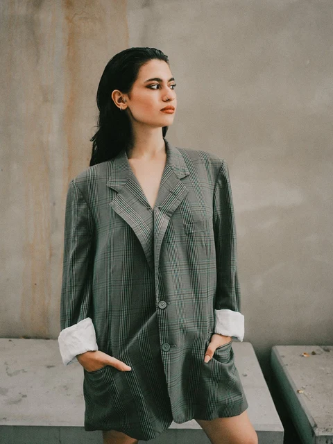 Oversize Yün Blazer, Zeytin 1