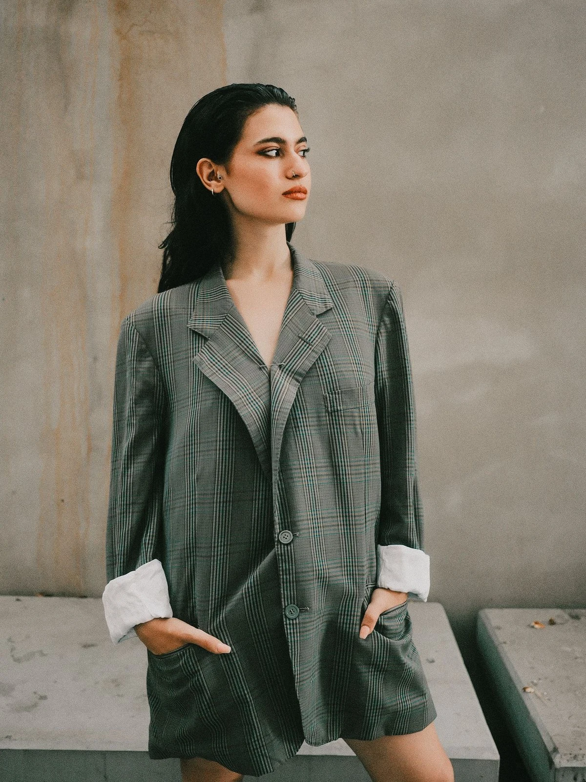 Oversize Yün Blazer, Zeytin