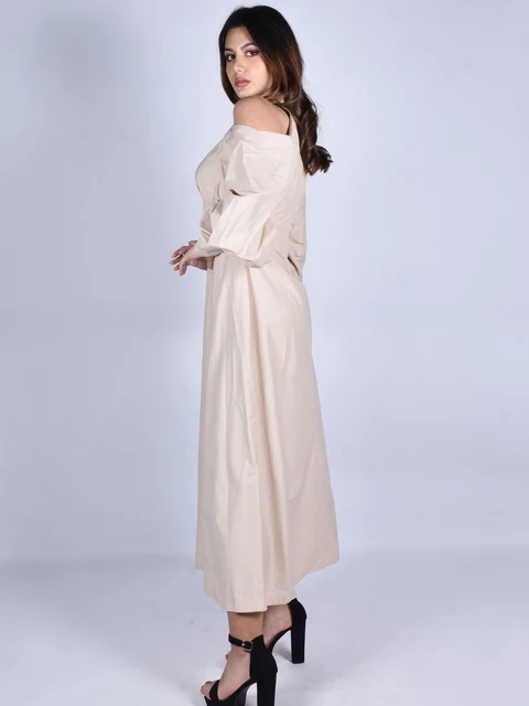 Poplin Maxi Elbise, Ekru, detay 2