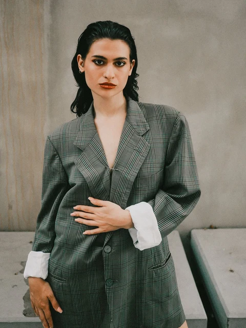 Oversize Yün Blazer, Zeytin, detay 2