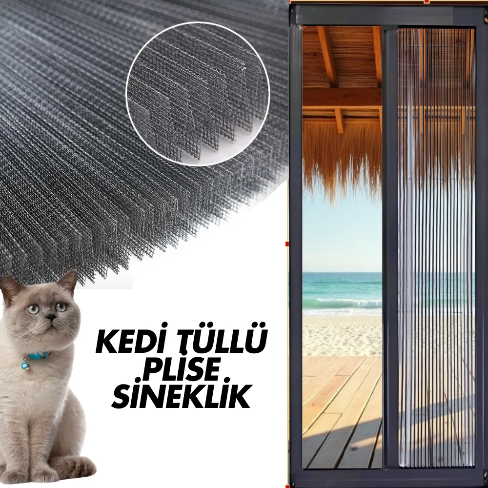 Kedi Tüllü Plise Akordiyon Sineklik
