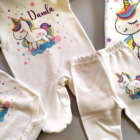 Unicorn Tema İsim Baskılı Hastane Çıkış Seti 11 Parça