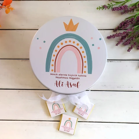 Gökkuşağı Tema Doğum Hediyesi Bebek Çikolatası