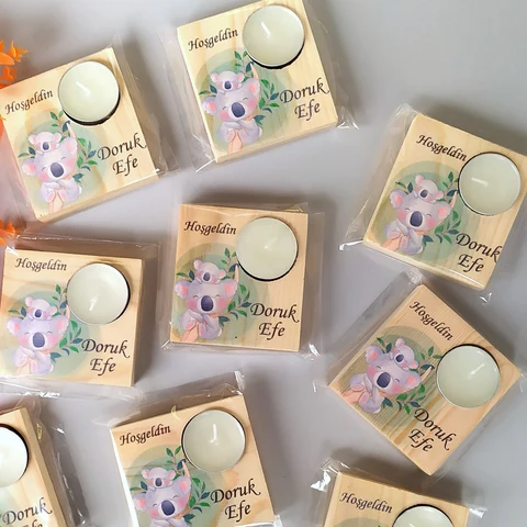 Koala Tema Bebek Tema Ahşap Mum