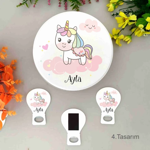 Unicorn Tema 100 Bebek Çikolatası 25 Açacak Magnet