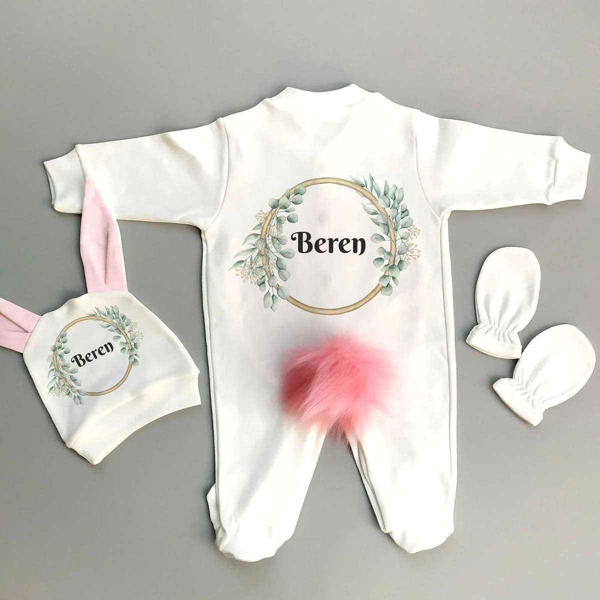 Çiçek Tema 3'lü Tavşan Tulum Set