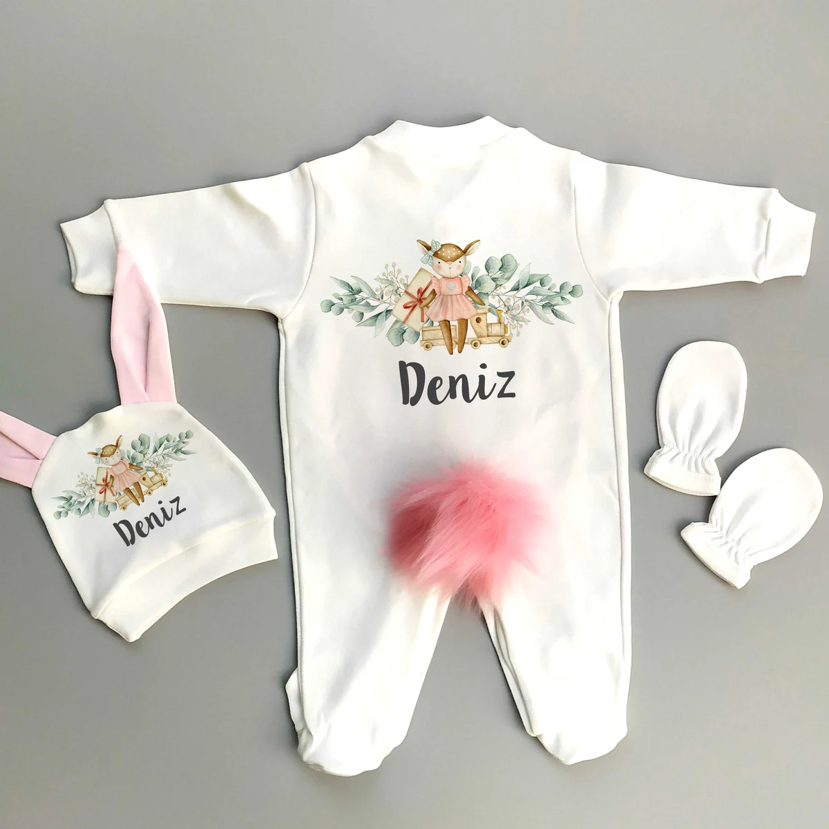Çiçek Tema 3'lü Tavşan Tulum Set