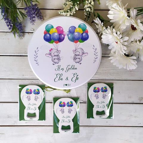 İkiz Bebek Konsept 50 Çikolata 25 Balon Açacak Magnet
