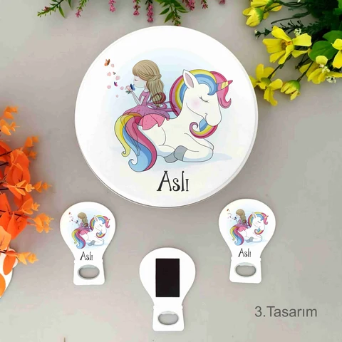 Unicorn Tema 100 Bebek Çikolatası 25 Açacak Magnet