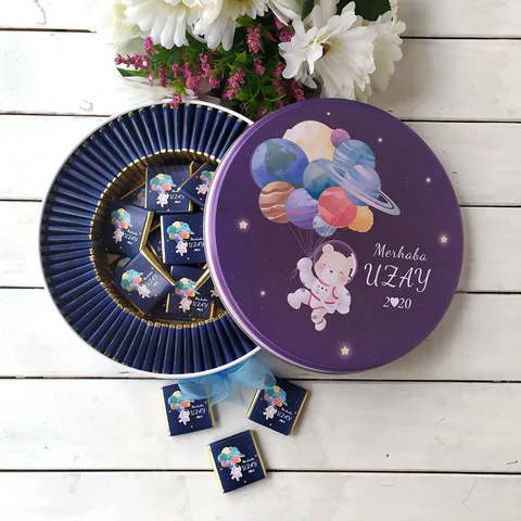 Uzay Tema 50 Çikolata 25 Yuvarlak Açacak Magnet