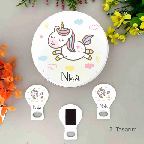 Unicorn Tema 100 Bebek Çikolatası 25 Açacak Magnet