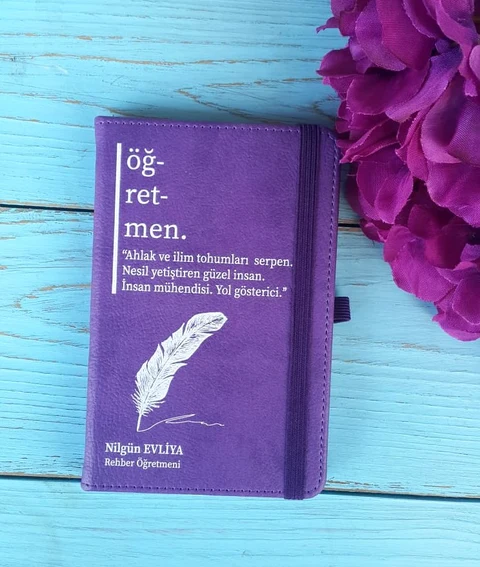Öğretmenler Gününe Özel İsim Baskılı Mor Defter